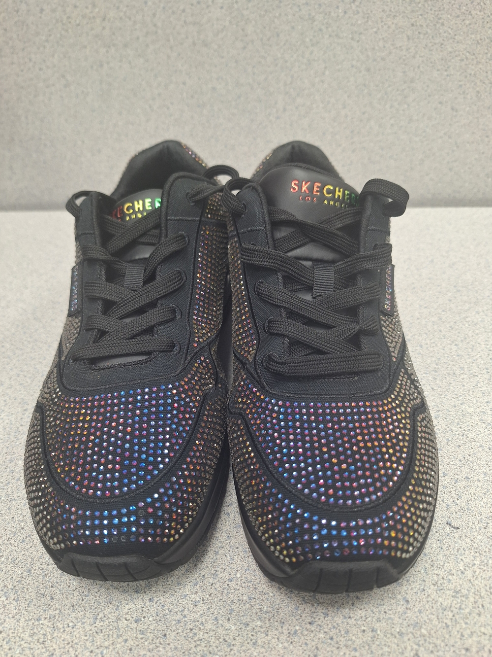 Skechers Women's Black Sneakers with Iridescent Rhinestones